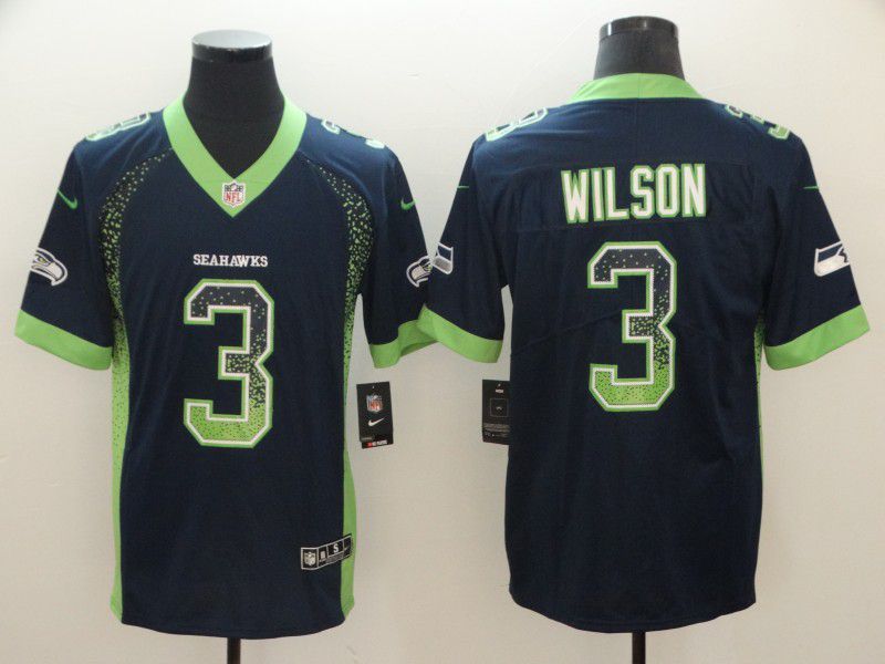 Men Seattle Seahawks #3 Wilson Blue Nike Drift Fashion Color Rush Limited NFL Jerseys